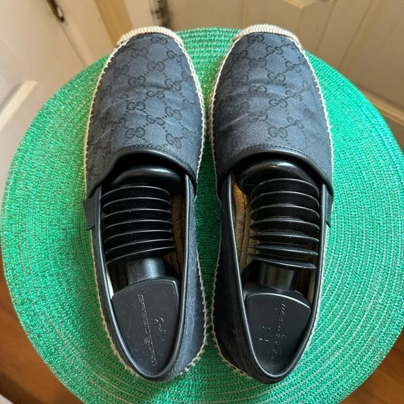 Gucci Men’s GG Canvas Leather Espadrilles Navy Made in Spain Excellent Condition